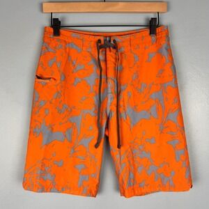 Prana Fenton 9" Board Shorts Men's 28 Orange Blue Geometric Swim Trunks Hybrid
